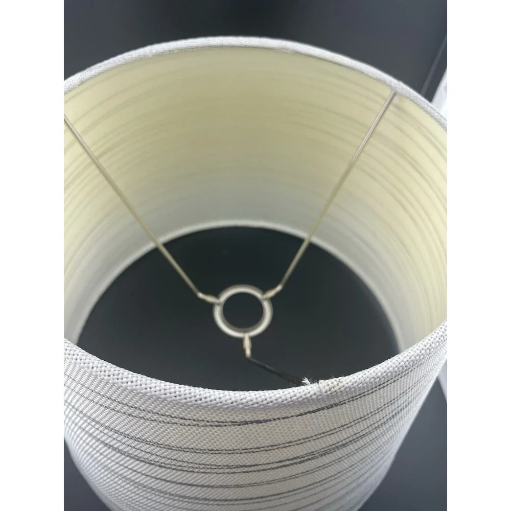 Fabric Lampshade White Off White Silver‎ Metallic Stripe Empire Tapered 9